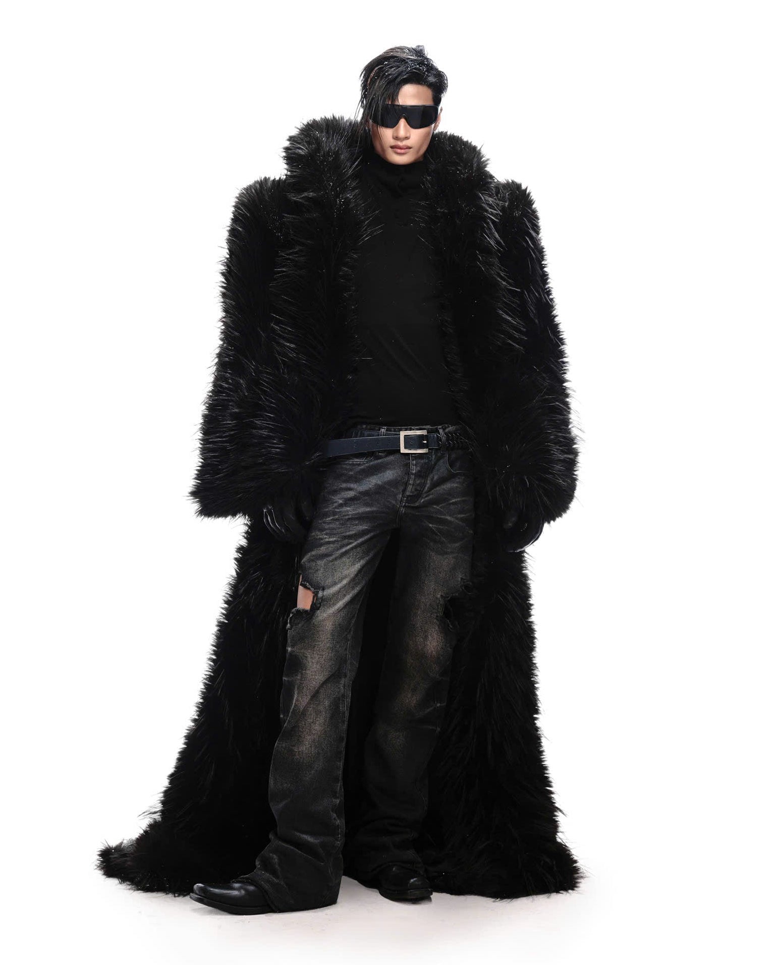 00s semantic design \"黒蛇\" fur long coat 00s Semantic Design Velour Fur Coat y2k Onee-kei (Older Brother