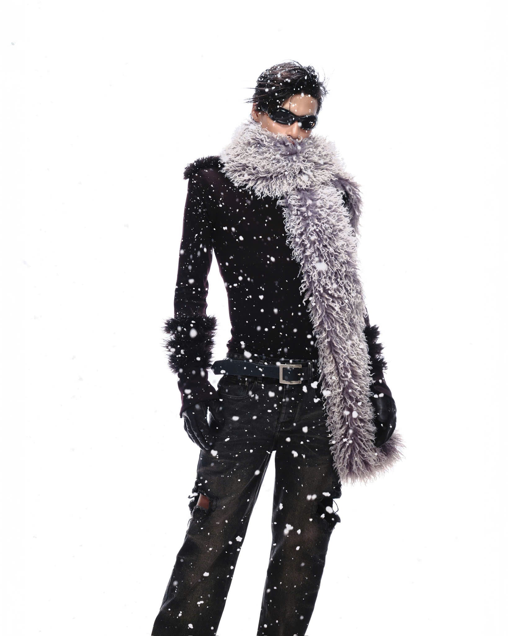 ASH BLUE PSY FAUX FUR SCARF