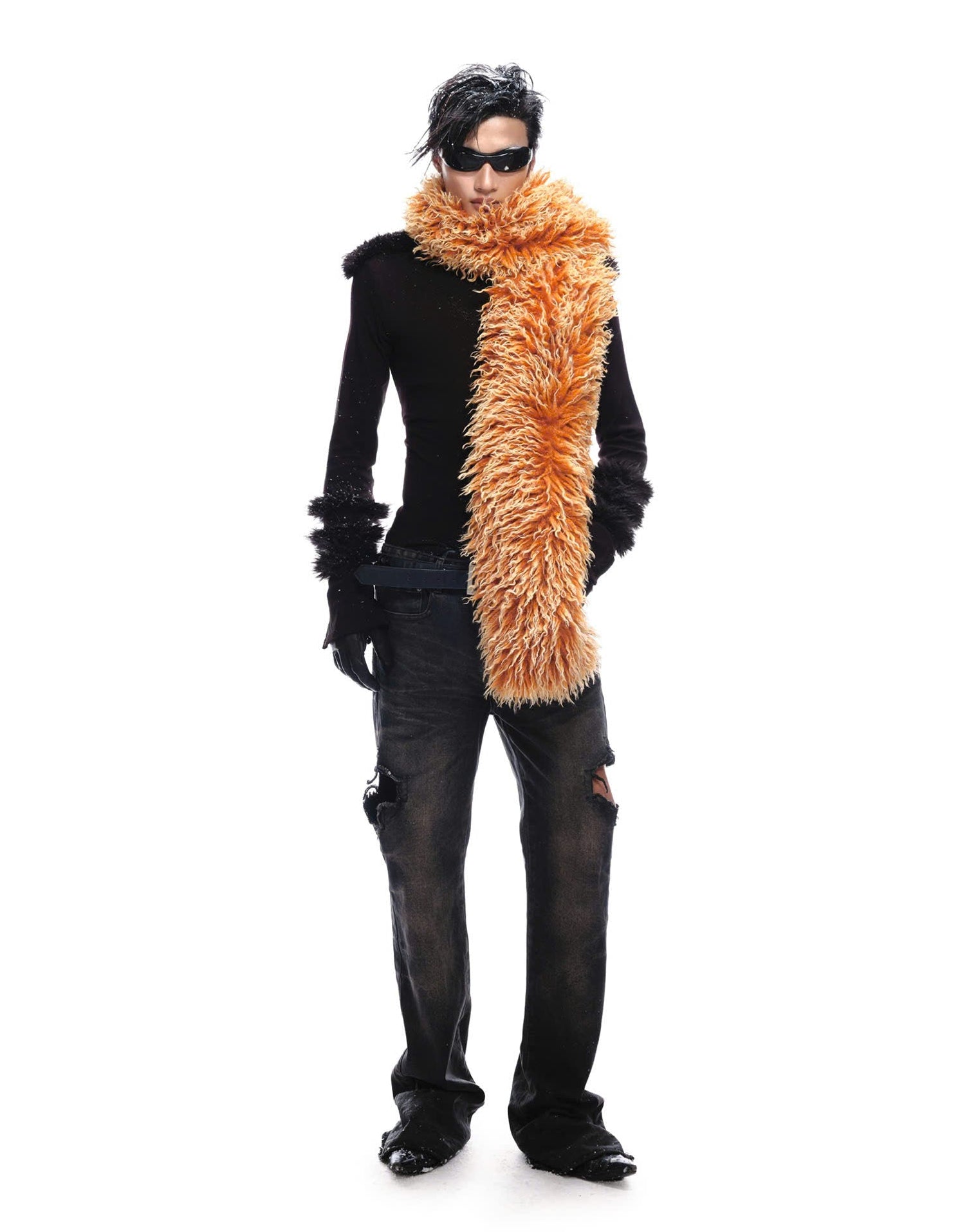 ORANGE PSY FAUX FUR SCARF