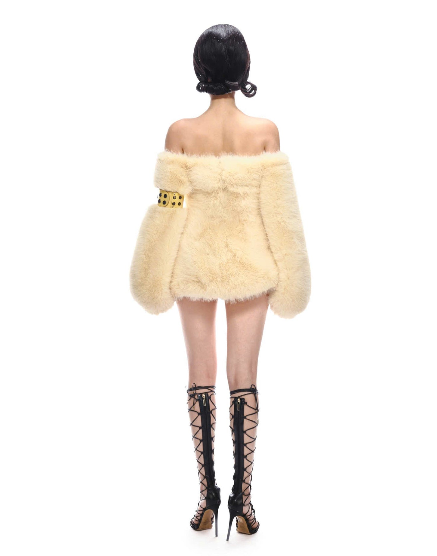 YELLOW BARDOT FAUX FUR DRESS