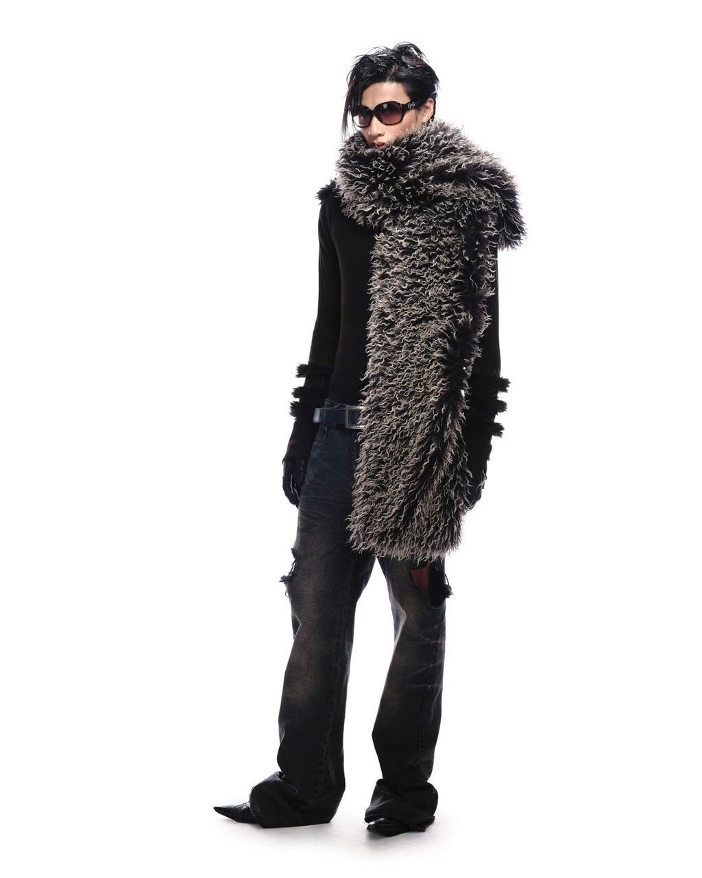 BLACK PSY FAUX FUR SCARF