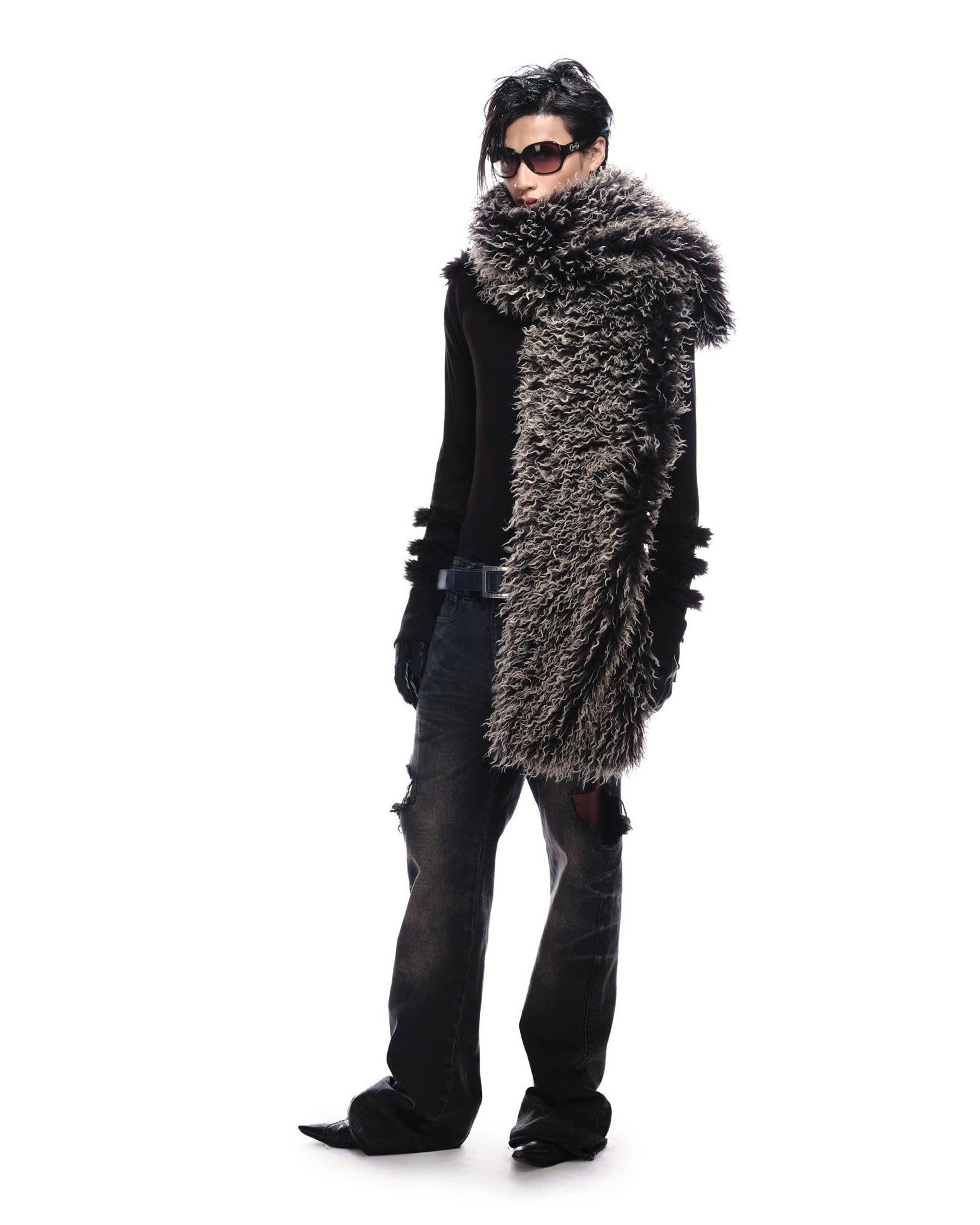 BLACK PSY FAUX FUR SCARF