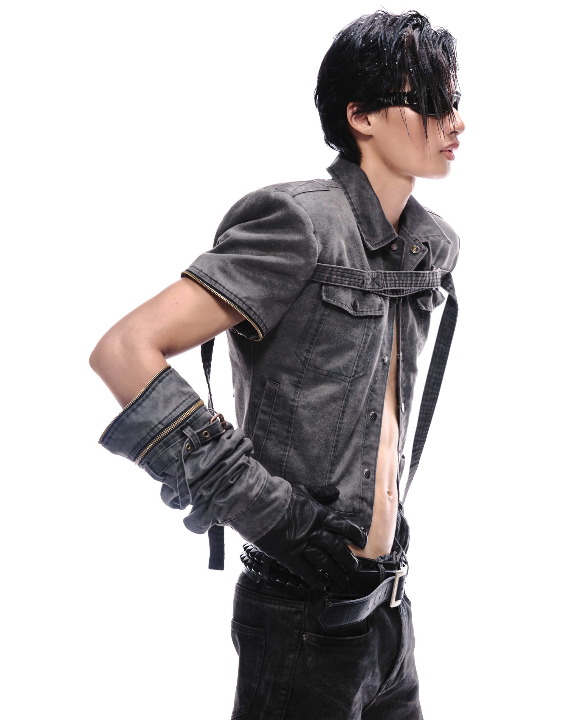 MILITARY WASHED LEATHER TRUCKER JACKET