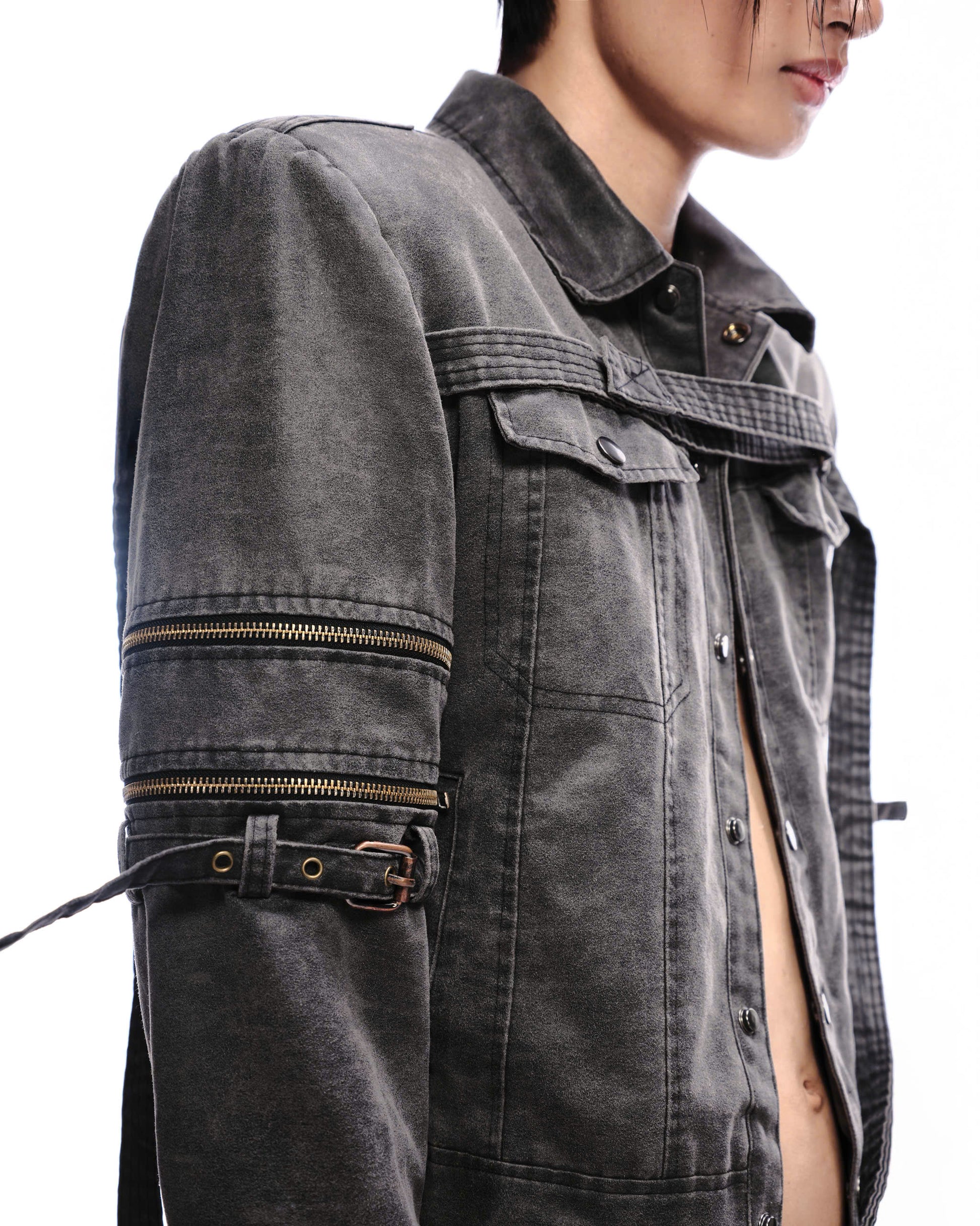 MILITARY WASHED LEATHER TRUCKER JACKET