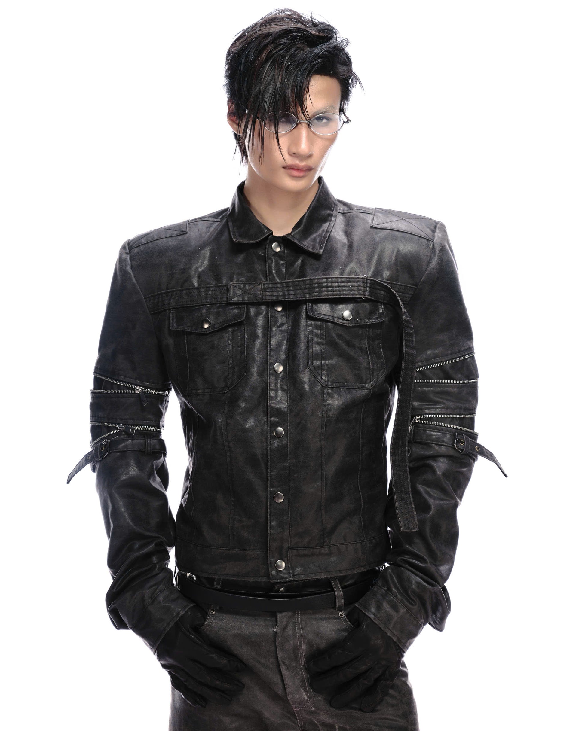 MILITARY LEATHER TRUCKER JACKET