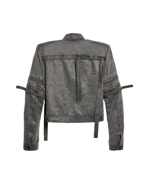 MILITARY WASHED LEATHER TRUCKER JACKET