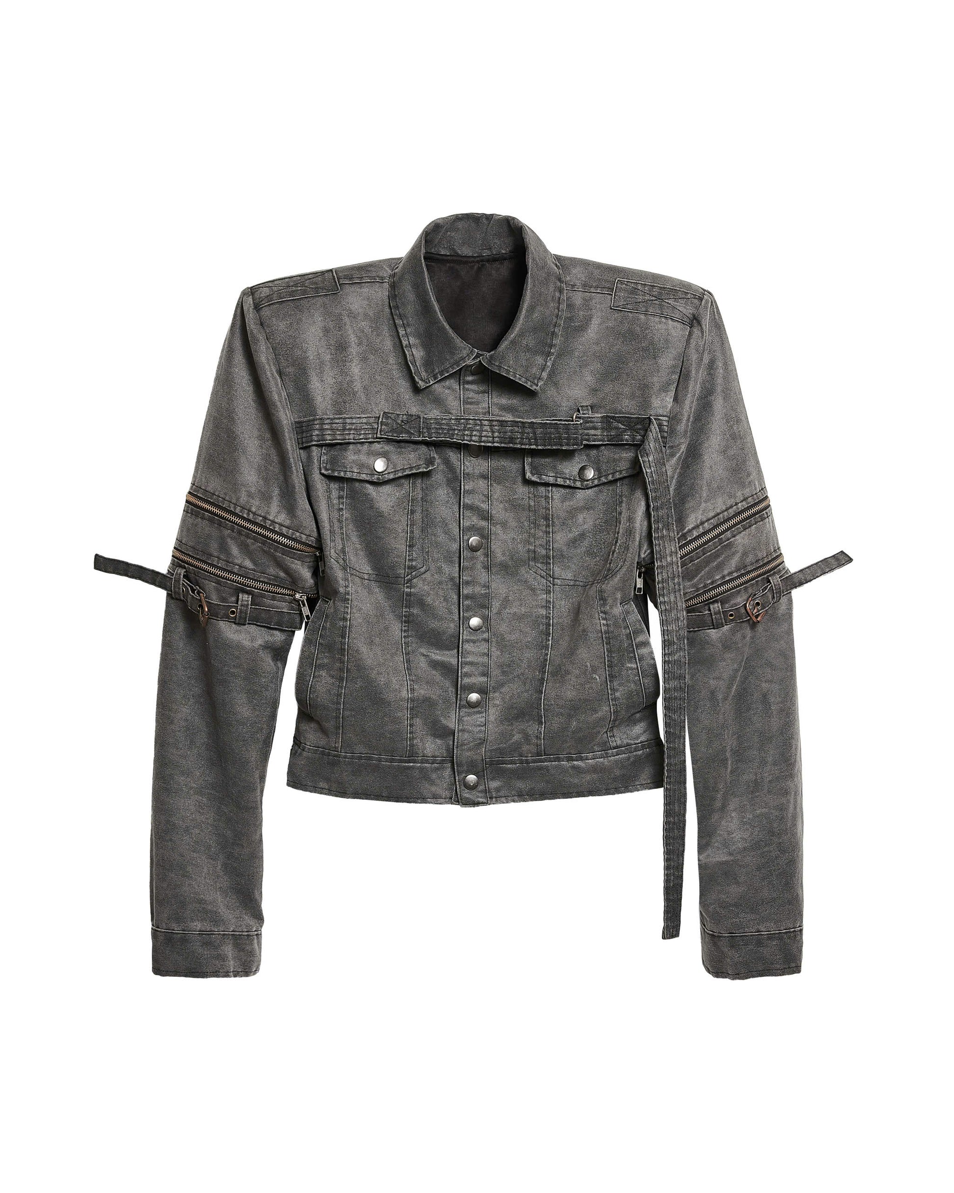 MILITARY WASHED LEATHER TRUCKER JACKET