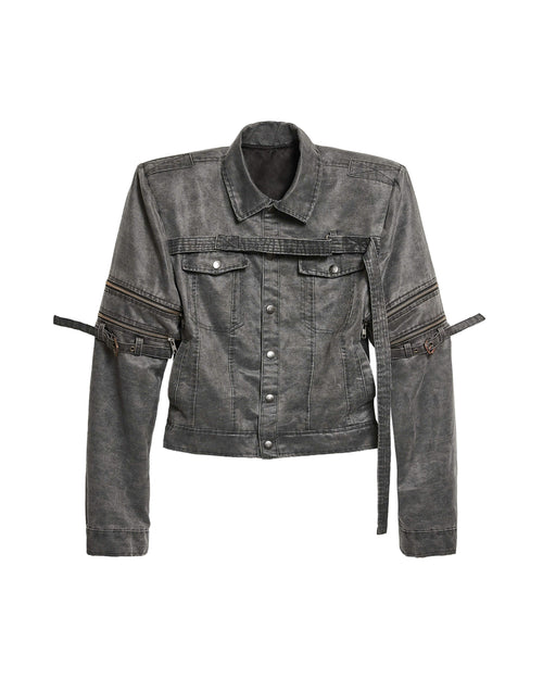 MILITARY WASHED LEATHER TRUCKER JACKET