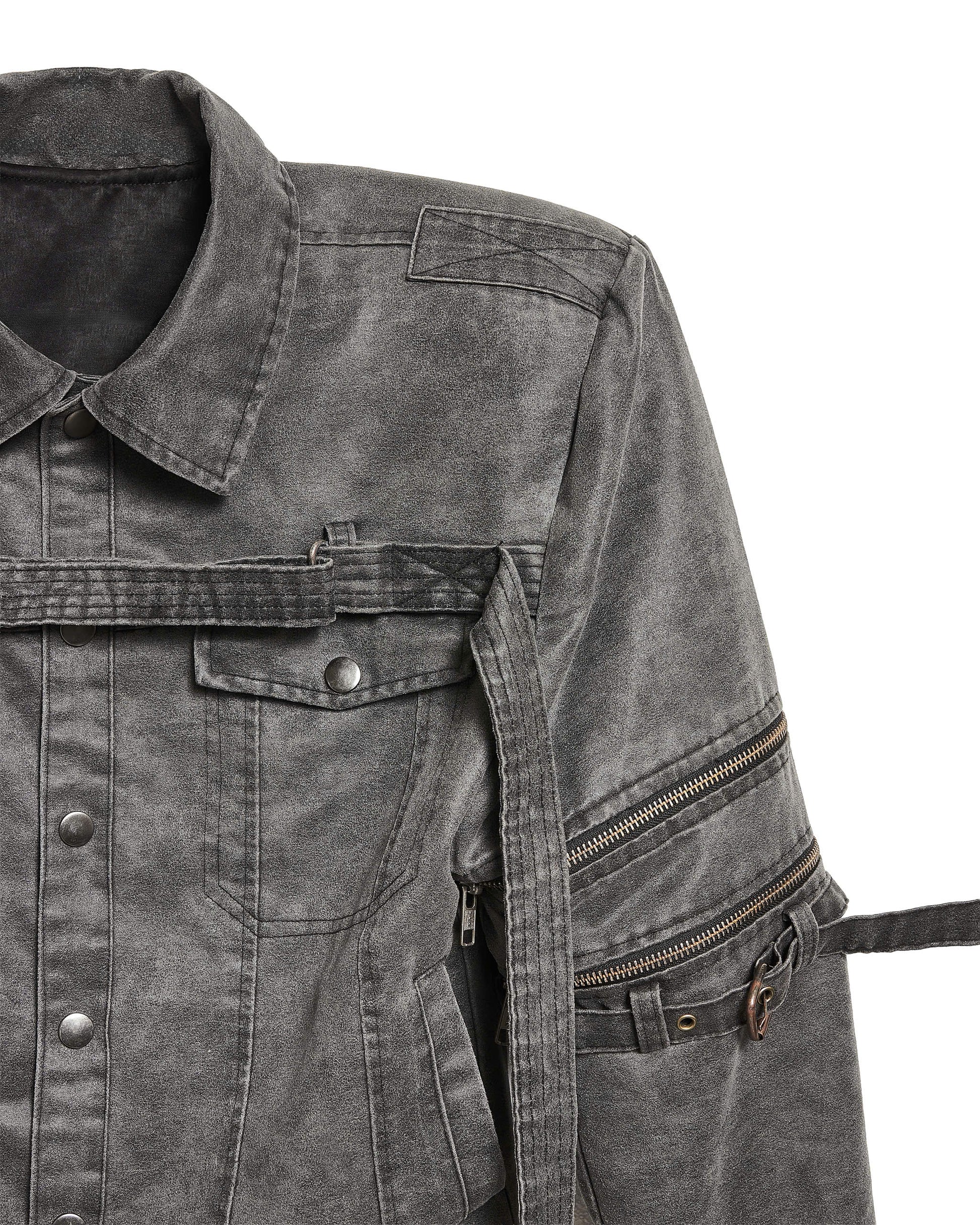 MILITARY WASHED LEATHER TRUCKER JACKET