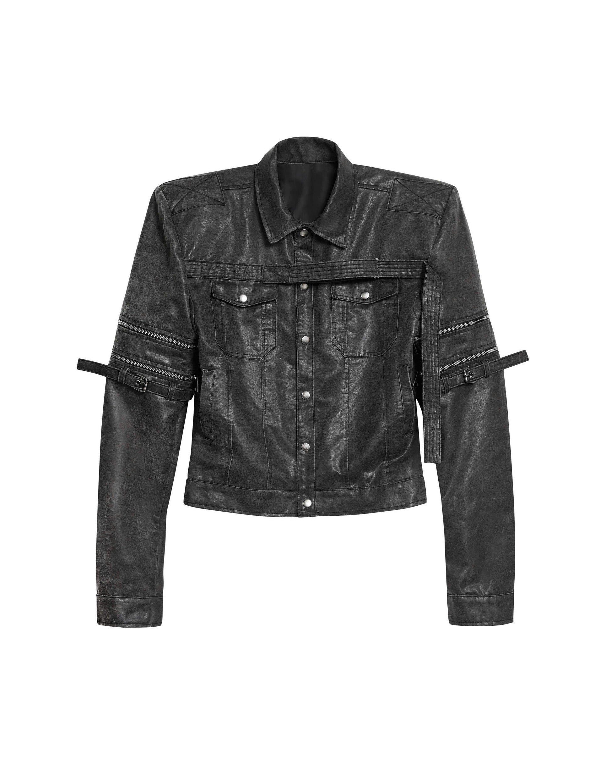 MILITARY LEATHER TRUCKER JACKET